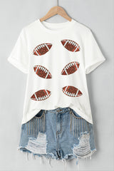 White Sequined Rugby Graphic Cotton T Shirt Graphic Tees JT's Designer Fashion