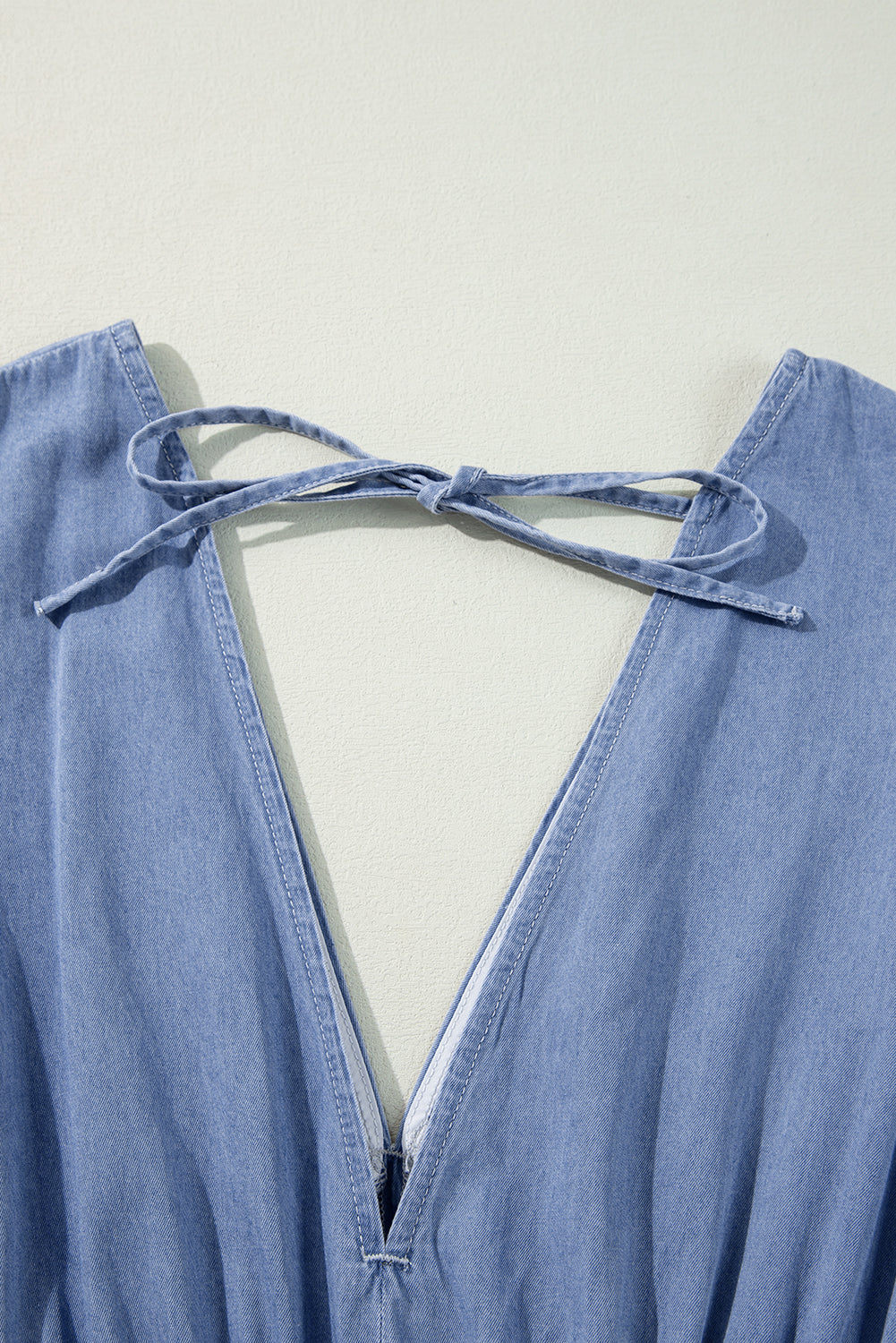Myosotis Chambray Deep V Neck Bracelet Sleeve Long Dress Maxi Dresses JT's Designer Fashion