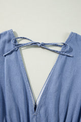 Myosotis Chambray Deep V Neck Bracelet Sleeve Long Dress Maxi Dresses JT's Designer Fashion