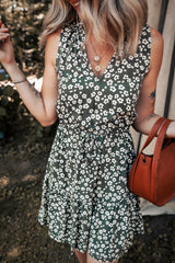 Green Boho Floral Print V Neck Tunic Sleeveless Dress Green 100%Viscose Floral Dresses JT's Designer Fashion