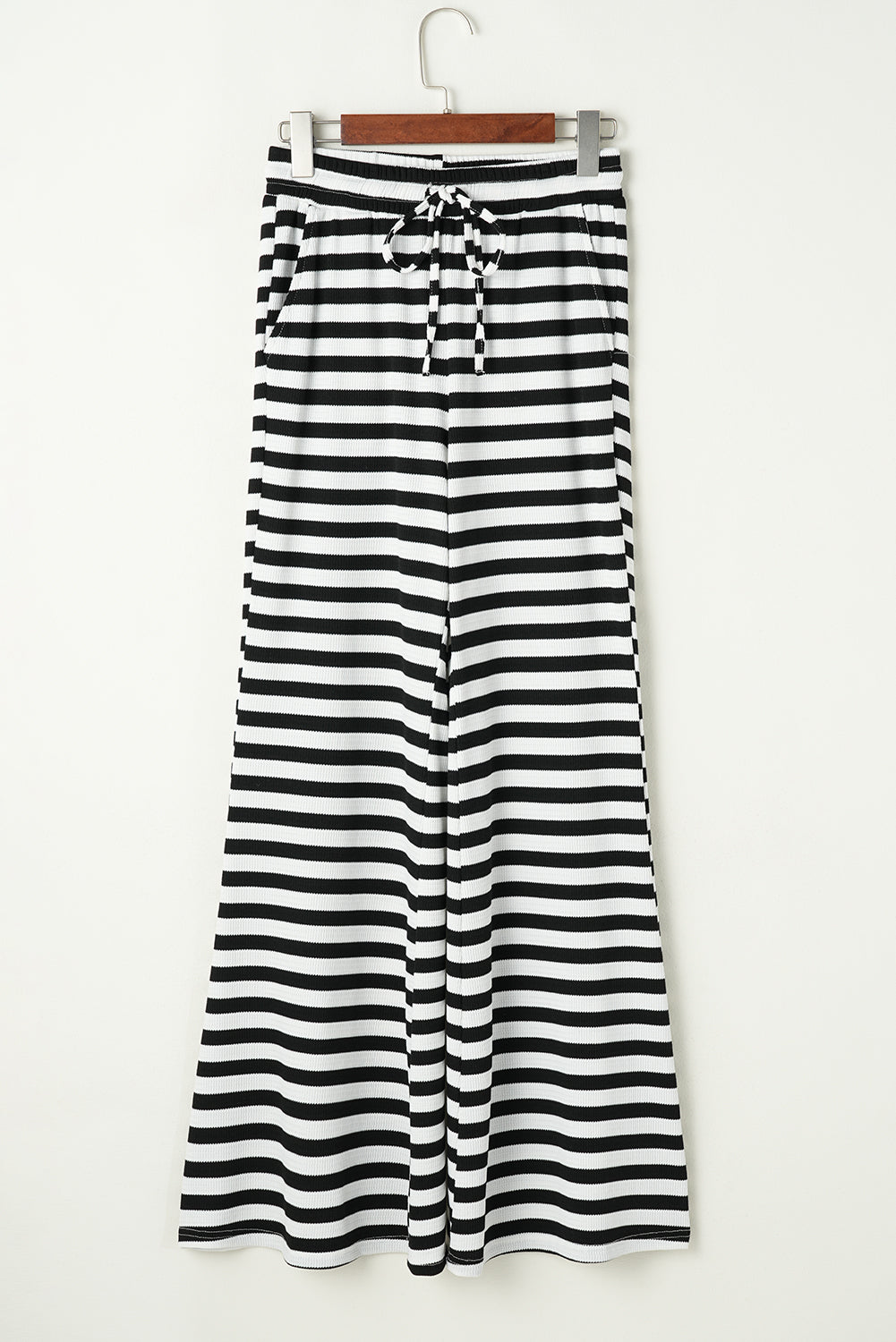 Black Stripe Lace-up Waist Casual Flared Pants Pants & Culotte JT's Designer Fashion
