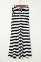Black Stripe Lace-up Waist Casual Flared Pants Pants & Culotte JT's Designer Fashion