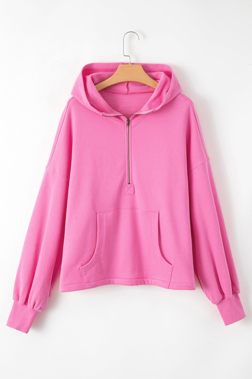 Bonbon Fleece Lined Half Zipper Kangaroo Pockets Loose Hoodie Sweatshirts & Hoodies JT's Designer Fashion