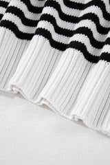 Black white Striped Drop Shoulder Bishop Sleeve Knit Sweater Sweaters JT's Designer Fashion