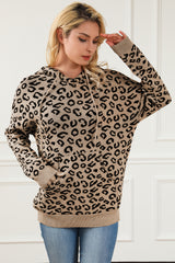 Khaki Leopard Knitted Drawstring Hooded Sweater Sweaters & Cardigans JT's Designer Fashion