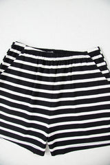 Black White Striped Short Sleeve Top and Shorts Set Short Sets JT's Designer Fashion