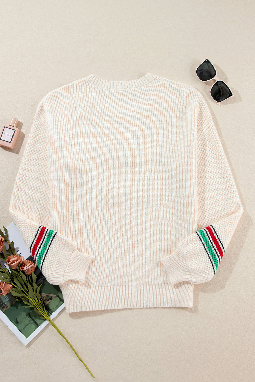 Beige Tinsel Holly Jolly Graphic Classic Sweater Sweaters JT's Designer Fashion
