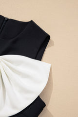 Black Contrast Bowknot Applique Crew Neck Sleeveless Mini Dress Mini Dresses JT's Designer Fashion