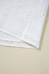 White Eyelet Embroidered Smocked Cuff Sheer Blouse Blouses & Shirts JT's Designer Fashion