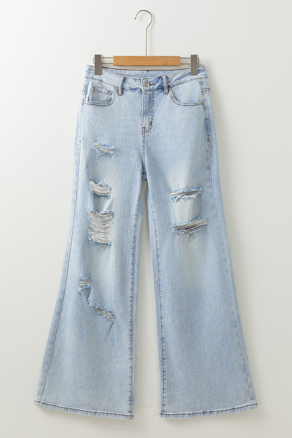 Beau Blue Light Wash Distressed High Waist Wide Leg Jeans Jeans JT's Designer Fashion
