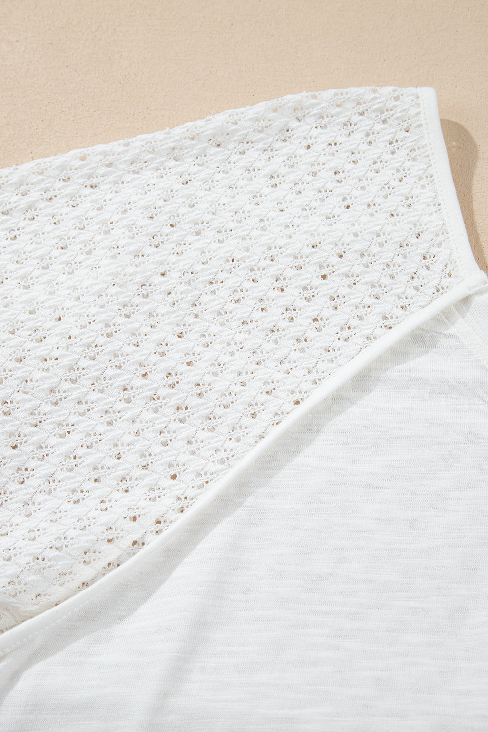 White Eyelet Patchwork High Low Hem V Neck Oversized Top Long Sleeve Tops JT's Designer Fashion