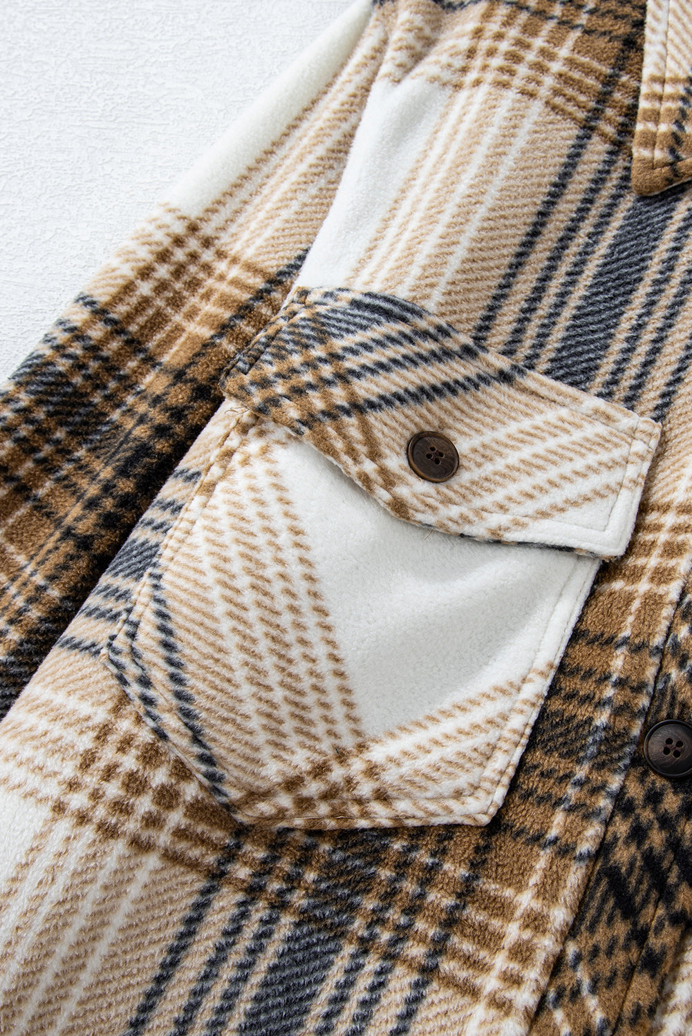 Multicolour Plaid Print Flap Pocket Button Up Shacket Plaid Shackets JT's Designer Fashion