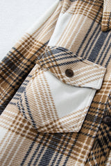 Multicolour Plaid Print Flap Pocket Button Up Shacket Plaid Shackets JT's Designer Fashion