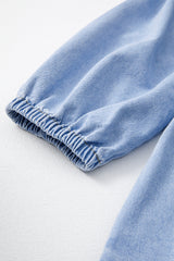 Beau Blue Denim Button Detail Babydoll Square Neck Mini Dress Mini Dresses JT's Designer Fashion