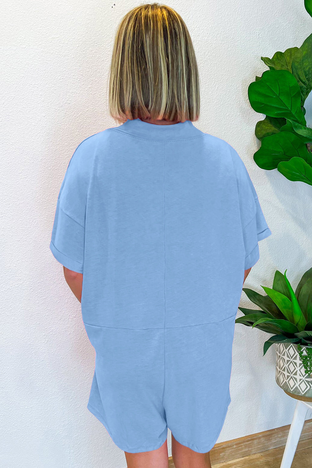 Myosotis Loose Half Sleeve V Neck Knit Romper Jumpsuits & Rompers JT's Designer Fashion