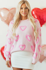 Pink Heart Shape Bubble Sleeve Baggy Sweater Sweaters JT's Designer Fashion