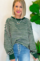Green Stripe Loose Drop Shoulder Long Sleeve Top Long Sleeve Tops JT's Designer Fashion