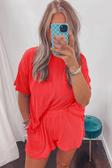 Ribbed Textured Knit Loose Fit Tee and Shorts Set Short Sets JT's Designer Fashion