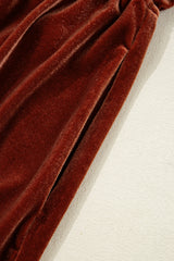 Clay Elastic V Neck Puff Sleeve Short Velvet Dress JT's Designer Fashion