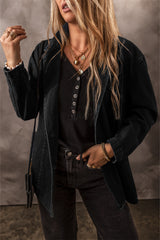 Black Side Pockets Lapel Collar Denim Jacket Black 75%Cotton+25%Polyester Denim Jackets JT's Designer Fashion
