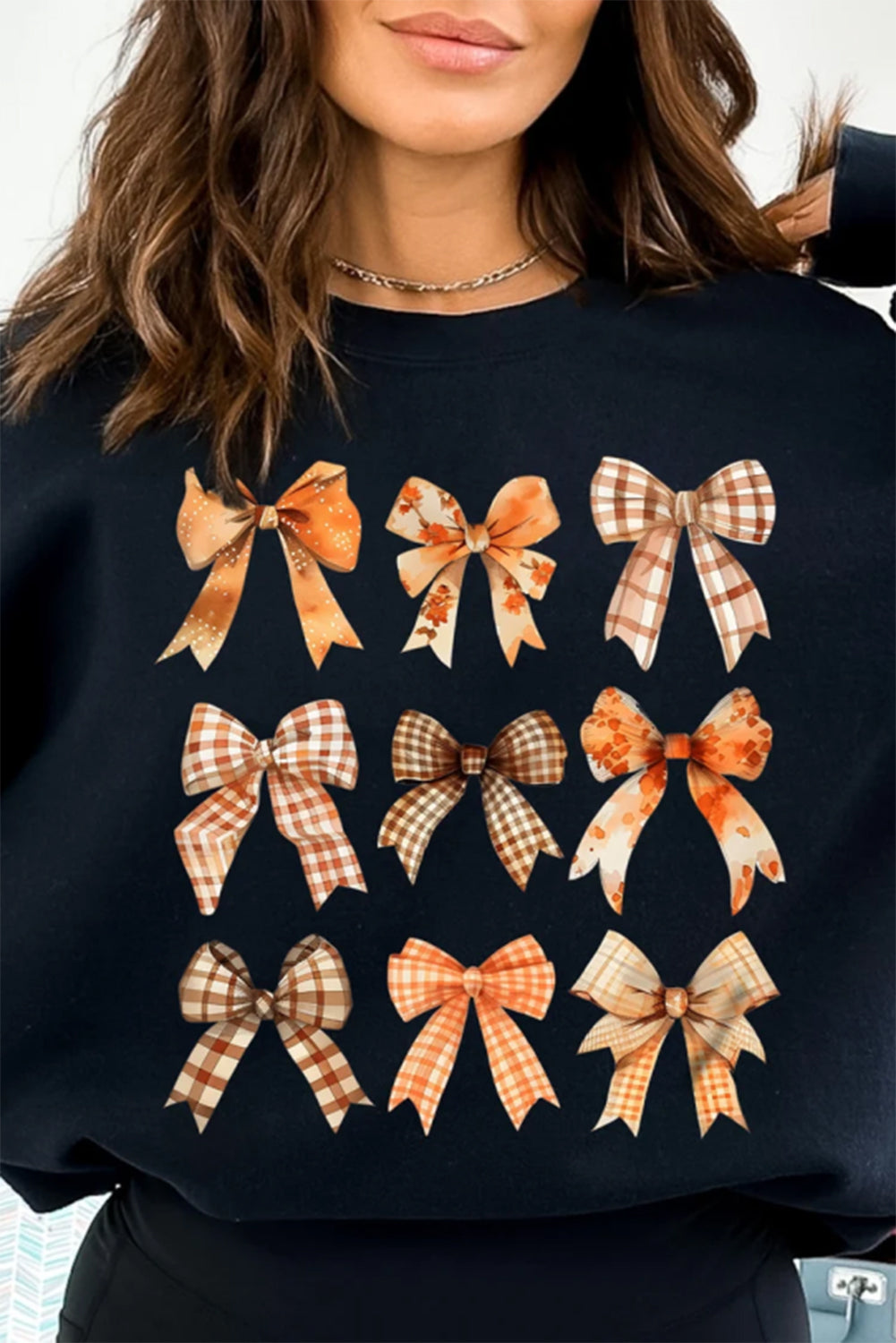 Black Thanksgiving Spice Bowknot Graphic Sweatshirt Graphic Sweatshirts JT's Designer Fashion