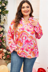 Pink Plus Size Abstract Floral Print V Neck Blouse Plus Size Blouses & Shirts JT's Designer Fashion