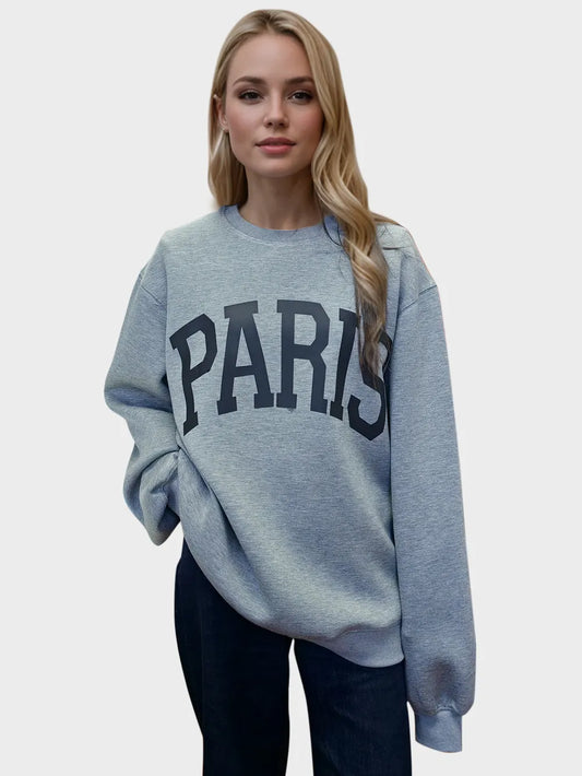 Basic Bae PARIS Round Neck Long Sleeve Air Scuba Sweatshirt Gray Graphic Sweatshirts JT's Designer Fashion