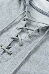 Grey Casual Solid Color Lace-up Hoodie Sweatshirts & Hoodies JT's Designer Fashion