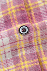 Pink Plaid Print Chest Pocket Long Sleeve Shacket Plaid Shackets JT's Designer Fashion