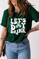Green Lets Day Drink Clover Print Round Neck T Shirt Graphic Tees JT's Designer Fashion