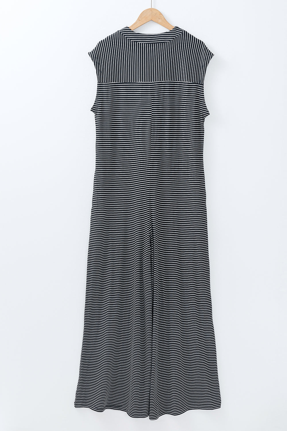 Black white Striped Print Buttoned Wide Leg Sleeveless Jumpsuit Jumpsuits & Rompers JT's Designer Fashion