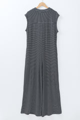 Black white Striped Print Buttoned Wide Leg Sleeveless Jumpsuit Jumpsuits & Rompers JT's Designer Fashion