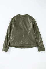 Sage Green Solid Faux Leather Zipper Slim Fit Bomber Jacket Jackets JT's Designer Fashion