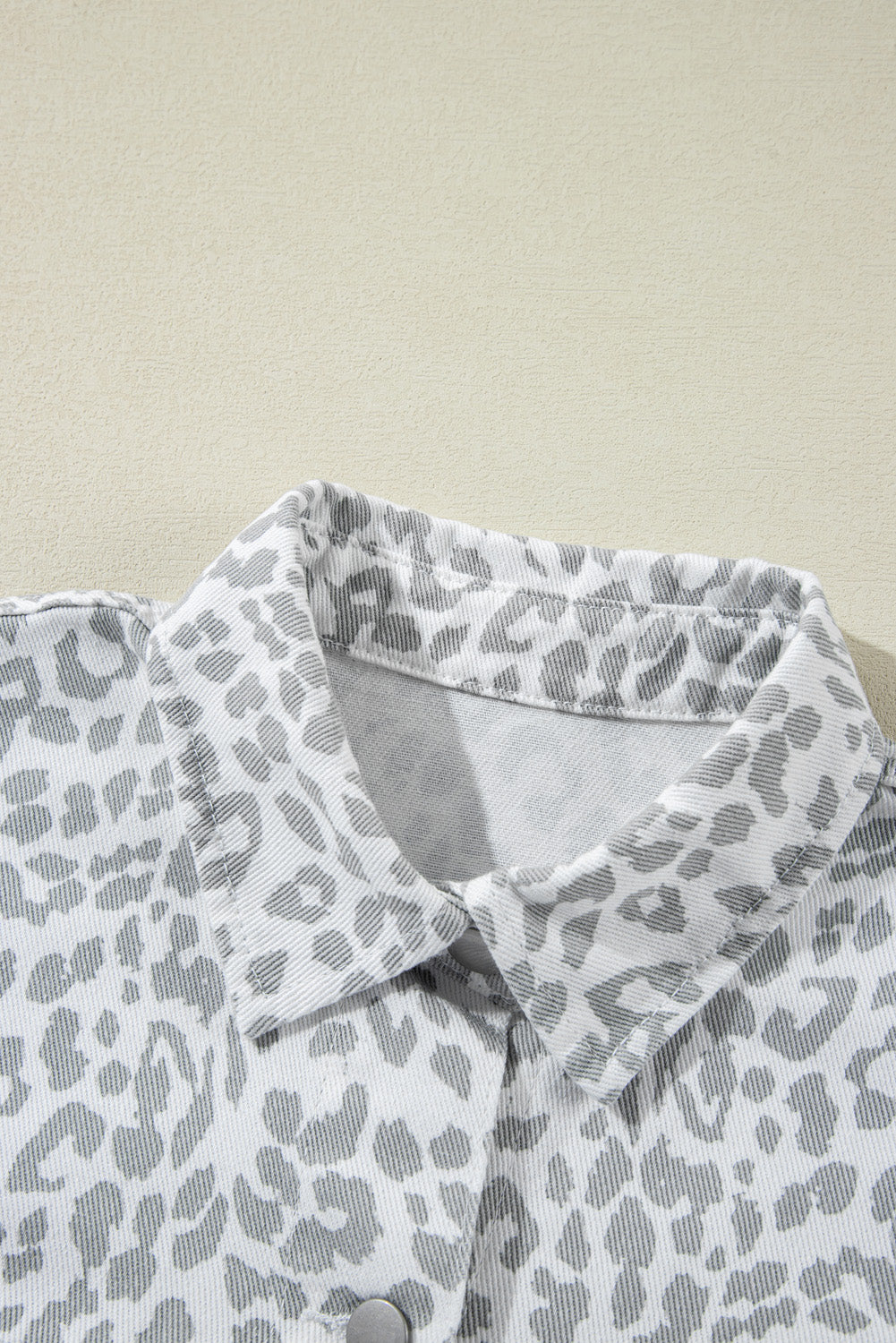 White Leopard Printed Flap Pocket Denim Jacket Denim Jackets JT's Designer Fashion