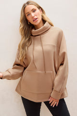 Light French Beige Drawstring Turtleneck Dolman Sleeve Sweatshirt Sweatshirts & Hoodies JT's Designer Fashion