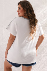 White Colorblock Patchwork Batwing Sleeve Ribbed T Shirt Plus Size JT's Designer Fashion