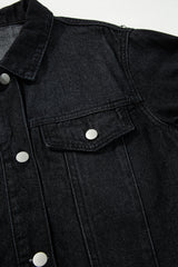 Black Raw Edge Ruffled Short Sleeve Denim Jacket Denim Jackets JT's Designer Fashion