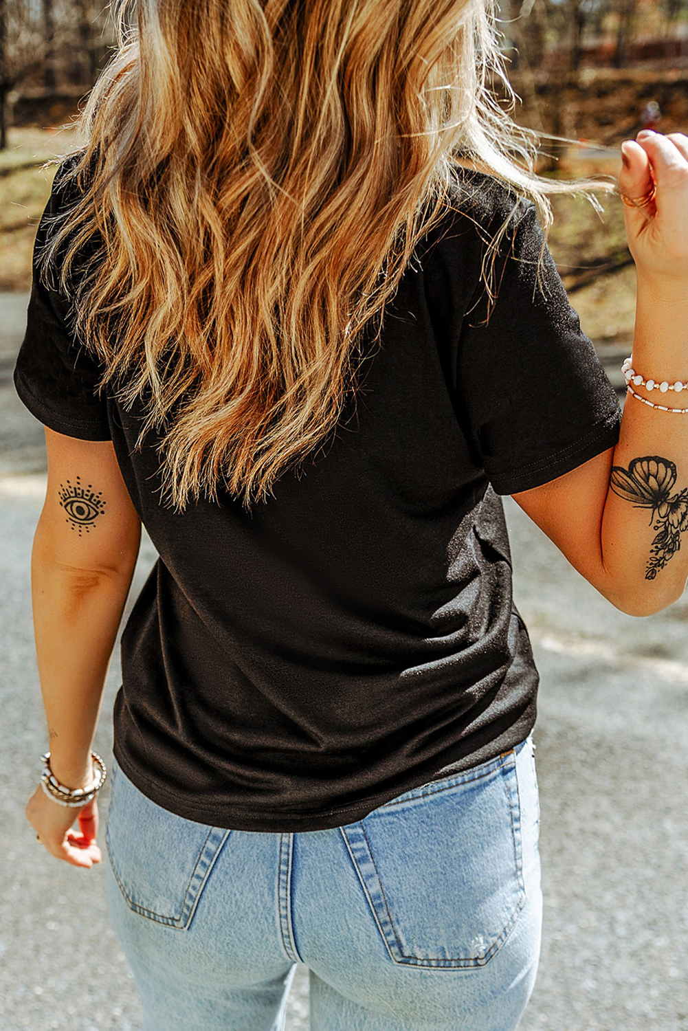 Black Rhinestone XOXO Heart Graphic Crewneck Tee Graphic Tees JT's Designer Fashion