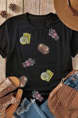 Black Sequin Crawfish Potato Lemon Corn Graphic Crewneck T Shirt Graphic Tees JT's Designer Fashion
