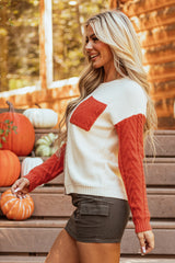 Gold Flame Colorblock Patched Pocket Drop Shoulder Sweater Sweaters JT's Designer Fashion