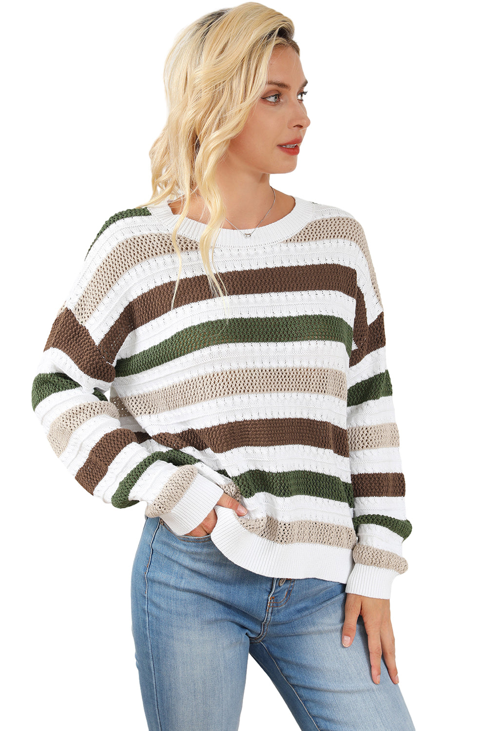 Stripe Crochet Hollow out Knit Sweater Sweaters & Cardigans JT's Designer Fashion