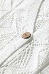 White Hollow-out Openwork Knit Cardigan Cardigans JT's Designer Fashion