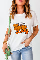White Chenille Game Day Rugby Football Pattern Crewneck T Shirt Graphic Tees JT's Designer Fashion