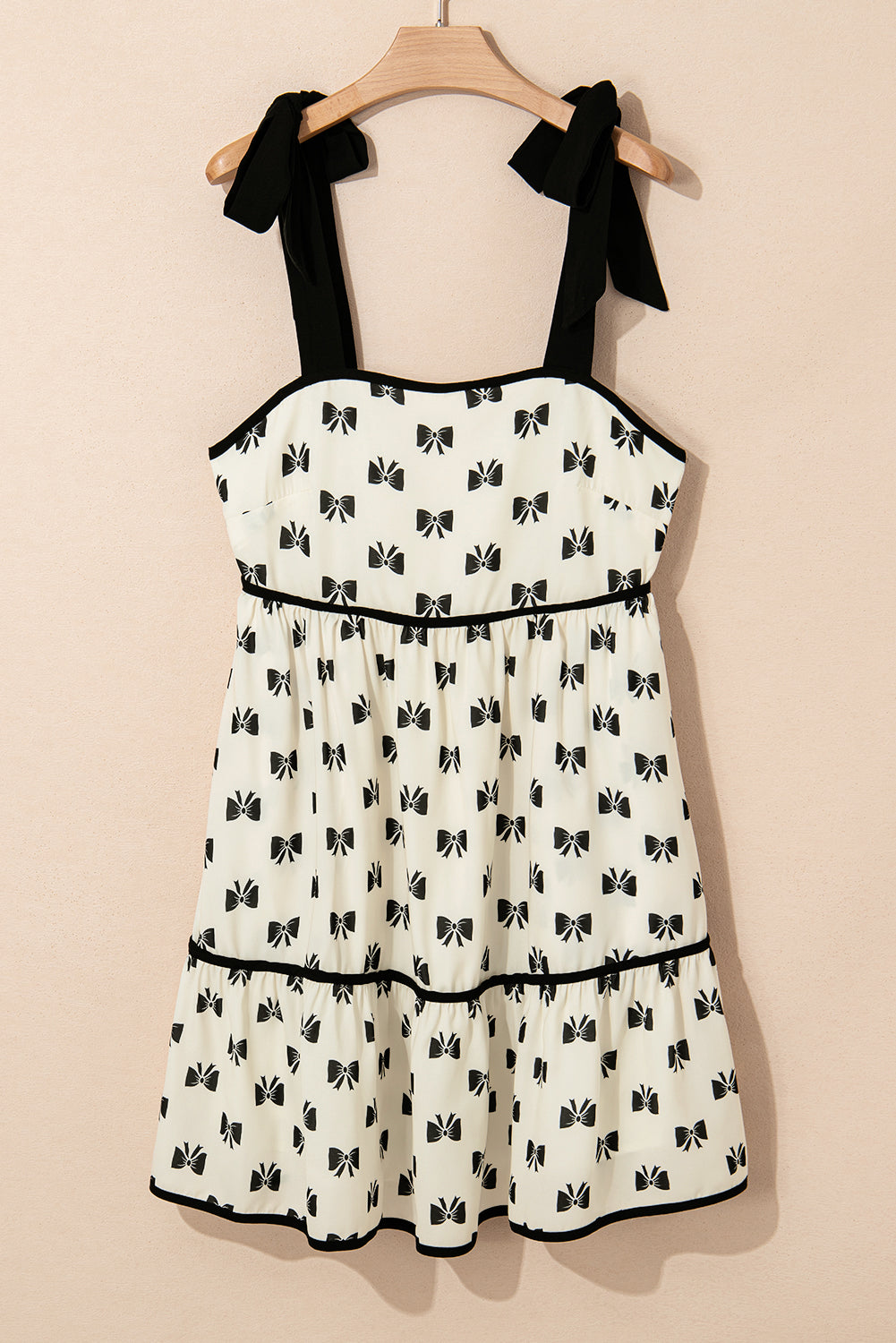 White Bow Knot Color Contrast Trim Knotted Shoulder Mini Dress Mini Dresses JT's Designer Fashion