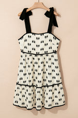 White Bow Knot Color Contrast Trim Knotted Shoulder Mini Dress Mini Dresses JT's Designer Fashion