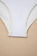 White Textured Contrast Banding Bikini High Waist 2pcs Swimsuit High Waisted Swimsuit JT's Designer Fashion