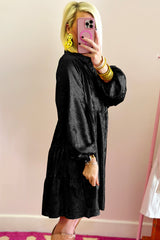 Black Metallic Sheen Puff Sleeve Button Up Mini Shirt Dress Mini Dresses JT's Designer Fashion