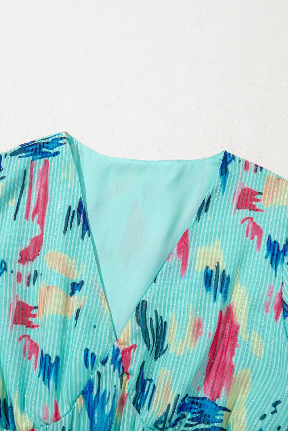 Sky Blue Abstract Print Short Puff Sleeve Tiered Long Dress Maxi Dresses JT's Designer Fashion