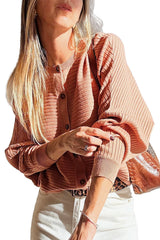 Apricot Pink Wide Rib Knit Button Front Dolman Sleeve Sweater Cardigan Cardigans JT's Designer Fashion