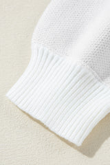 White Contrast Flower Half Zipper Stand Neck Sweater Sweaters JT's Designer Fashion